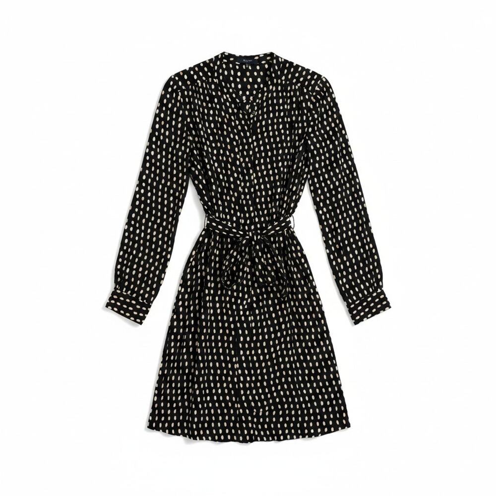 Madewell Black White Lightweight Figure Flattering Polka Dot Belted Midi Dress S - Picture 3 of 11